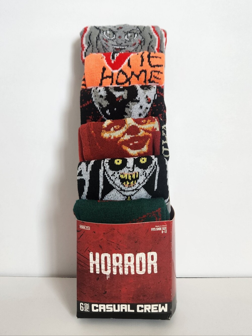 Horror Themed Casual Crew Socks - 6 Pack Size 8-12 Large